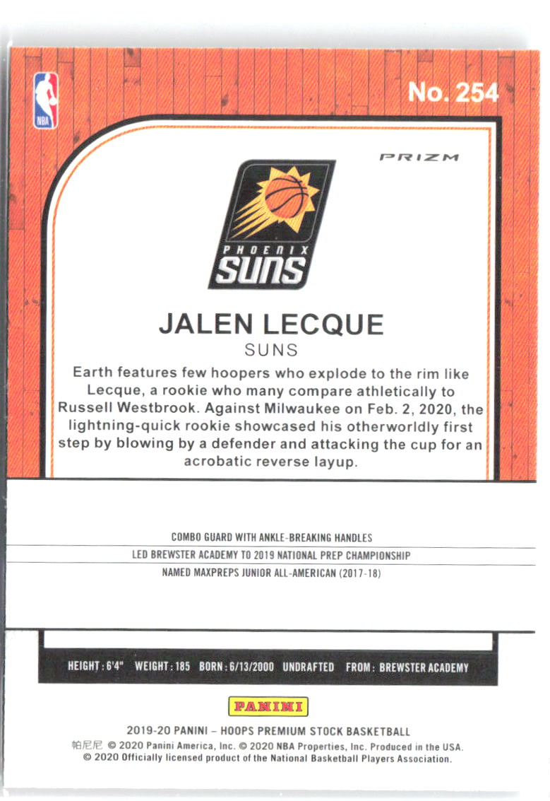 Jalen Lecque Hoops Premium Stock - Prizms Silver Laser 254 2019-20 Phoenix Suns