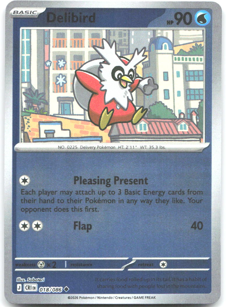 Delibird Reverse Holo Uncommon ME04: Chaos Rising 018/086 NM Saboteri
