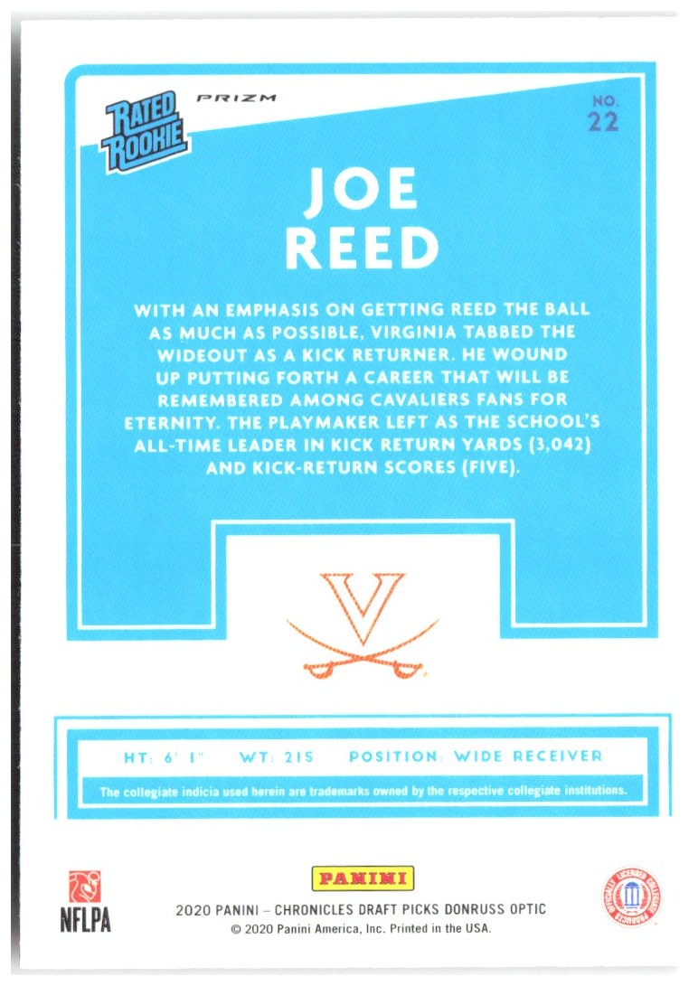 Joe Reed Chronicles - Optic Rated Rookies Draft Picks Red 22 2020 Virginia