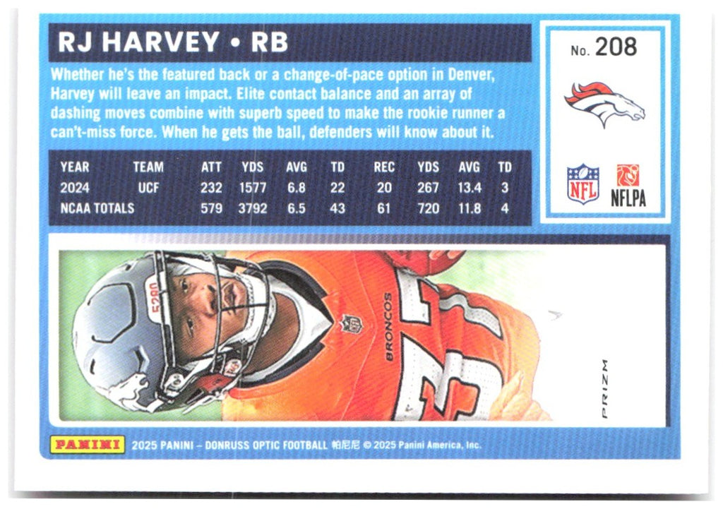 RJ Harvey Donruss Optic - Pink 208 2025 Denver Broncos