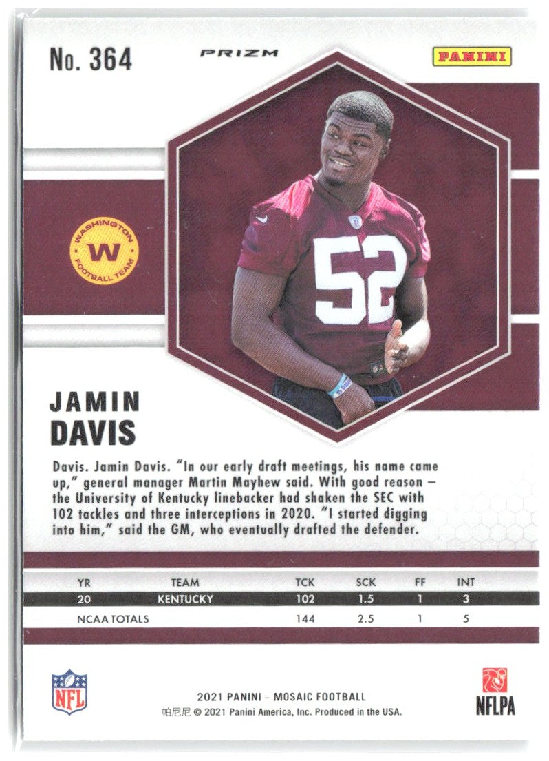 Jamin Davis Panini Mosaic - Prizm Silver 364 2021 Washington Football Team