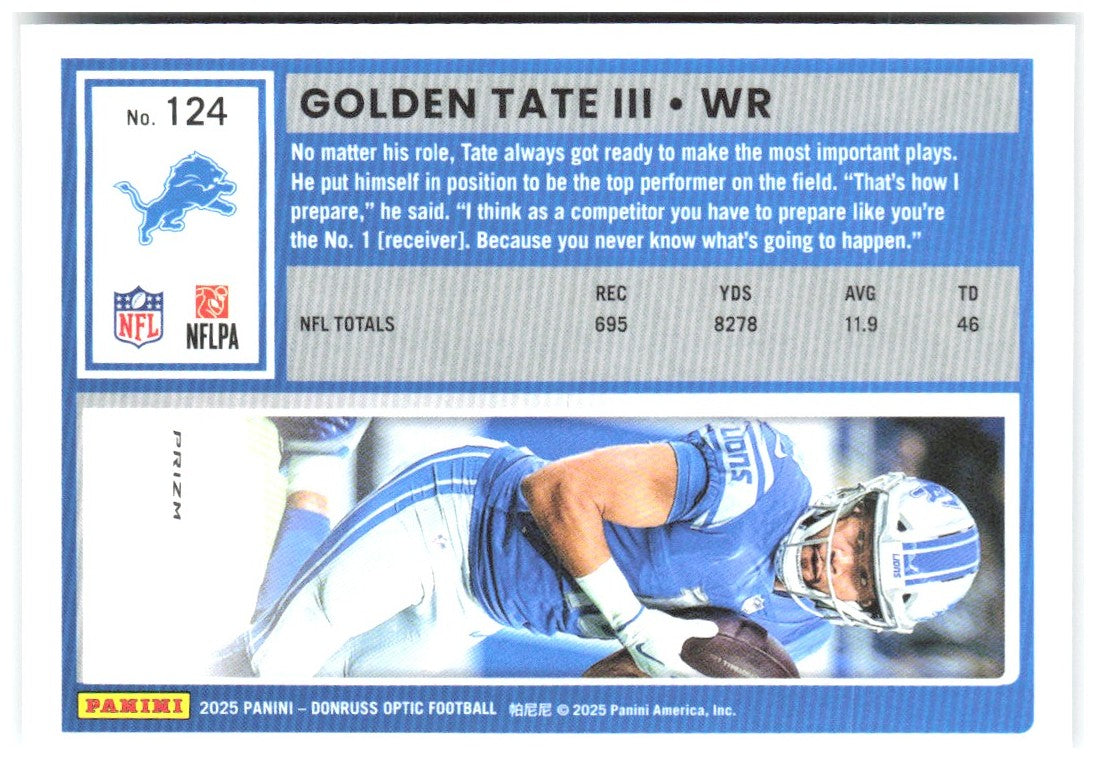 Golden Tate III Donruss Optic - Holo 124 2025 Detroit Lions