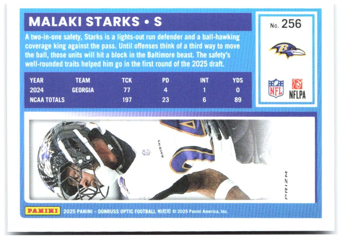 Malaki Starks Donruss Optic - Purple Shock 256 2025 Baltimore Ravens