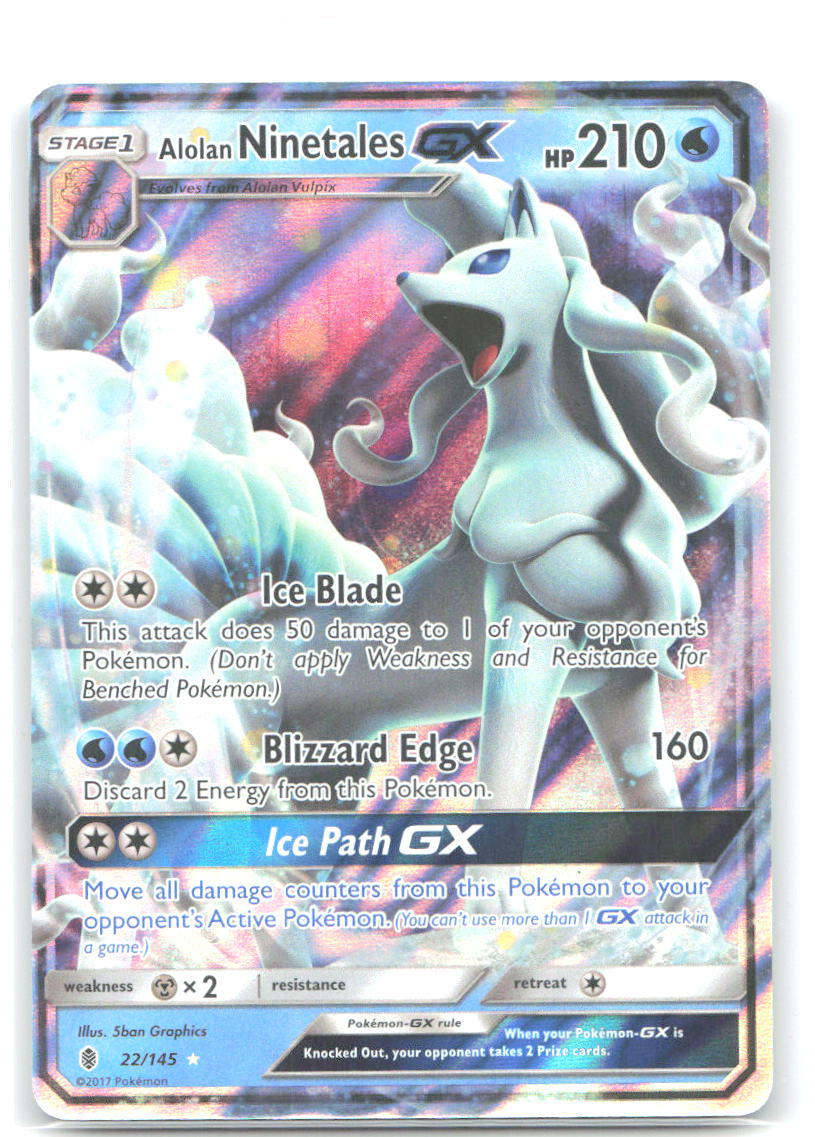 Alolan Ninetales GX Holo Ultra Rare SM Guardians Rising 22/145 NM 5ban Graphics