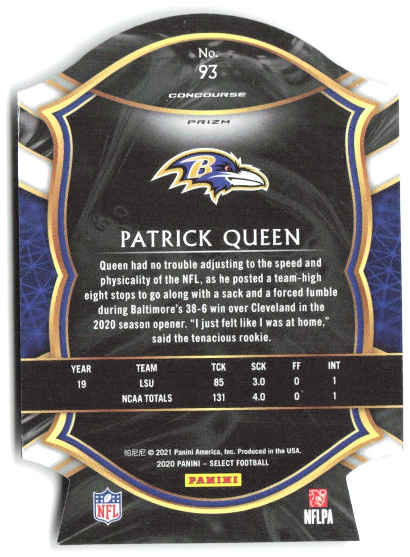 Patrick Queen Panini Select - Purple Prizm Die Cut 93 2020 Baltimore Ravens