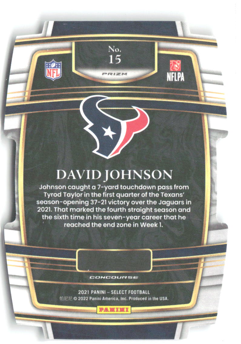 David Johnson Panini Select Black and Gold Prizm Die Cut 15 2021 Houston Texans