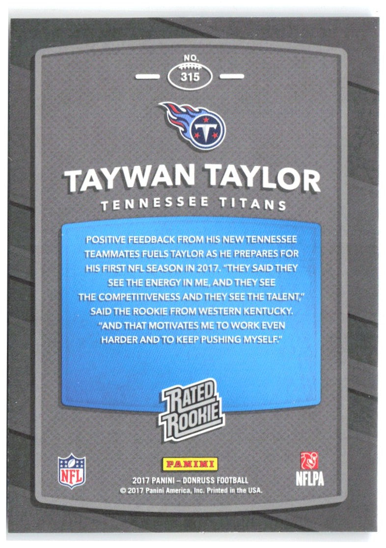 Taywan Taylor Donruss 315 2017 Tennessee Titans RC
