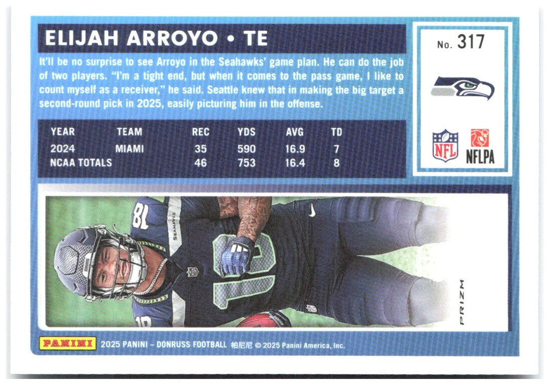 Elijah Arroyo Donruss - Optic Rated Rookies Blue Scope 317 2025 Seattle Seahawks
