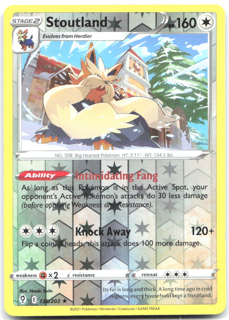 Stoutland Reverse Holo Rare SWSH07 Evolving Skies 135/203 NM Nooki Saito