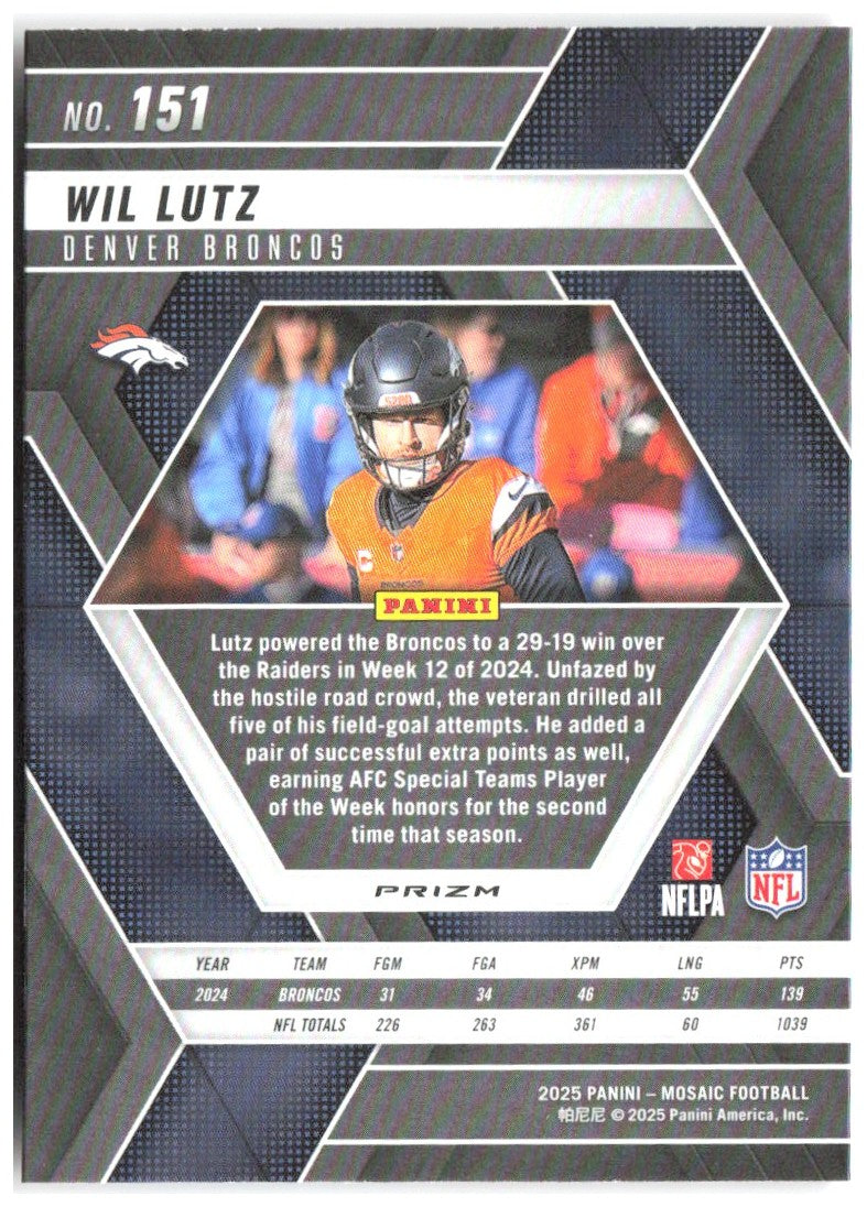 Wil Lutz Panini Mosaic - Mosaic Red 151 2025 Denver Broncos