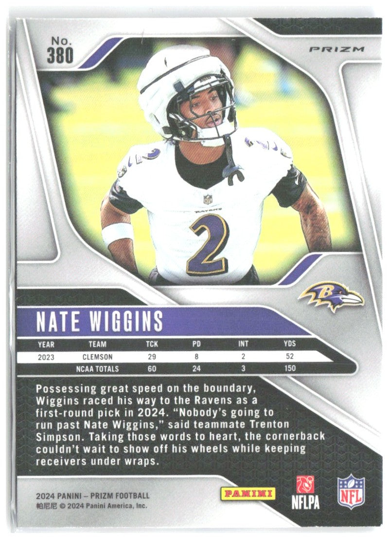 Nate Wiggins Panini Prizm - Red White and Blue 380 2024 Baltimore Ravens