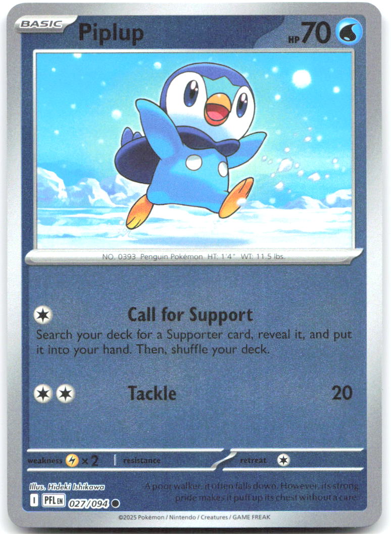 Piplup Reverse Holo Common ME02 Phantasmal Flames 027/094 NM Hideki Ishikawa