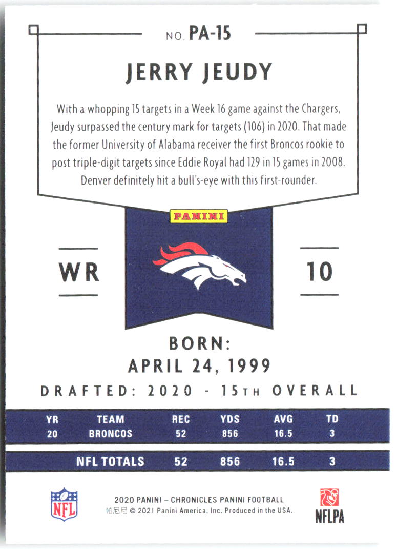 Jerry Jeudy Panini Chronicles - Panini PA-15 2020 Denver Broncos
