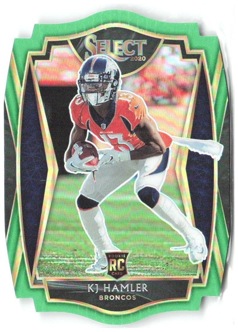 KJ Hamler Panini Select - Neon Green Prizm Die Cut 167 2020 Denver Broncos