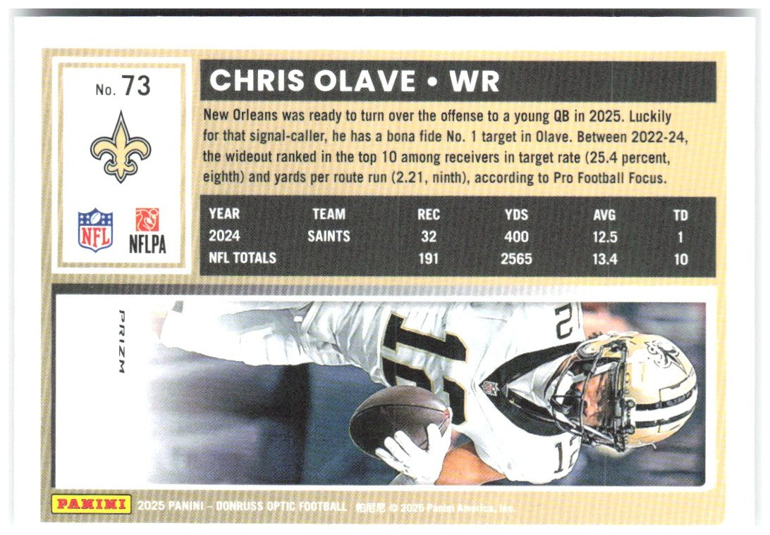 Chris Olave Donruss Optic - Holo 73 2025 New Orleans Saints