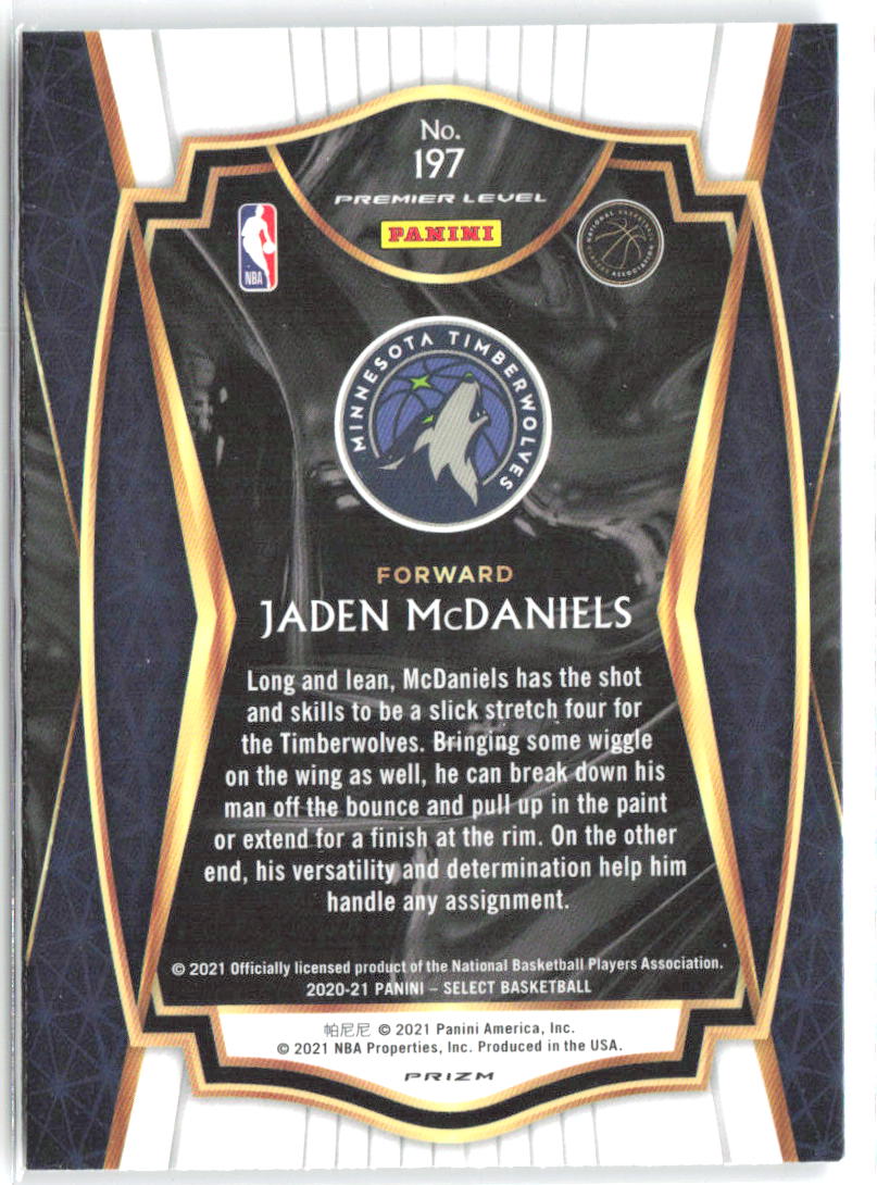 Jaden McDaniels Panini Select - Blue Prizms 197 2020-21 Minnesota Timberwolves