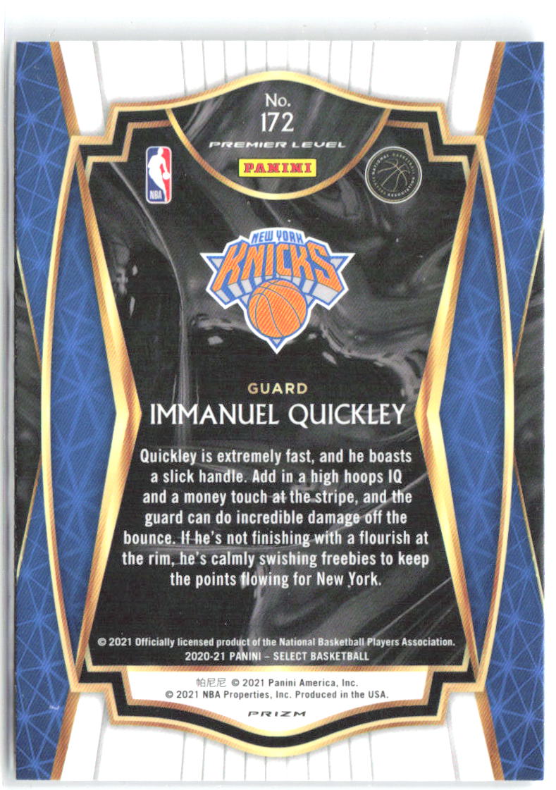 Immanuel Quickley Panini Select - Silver Prizms 172 2020-21 New York Knicks