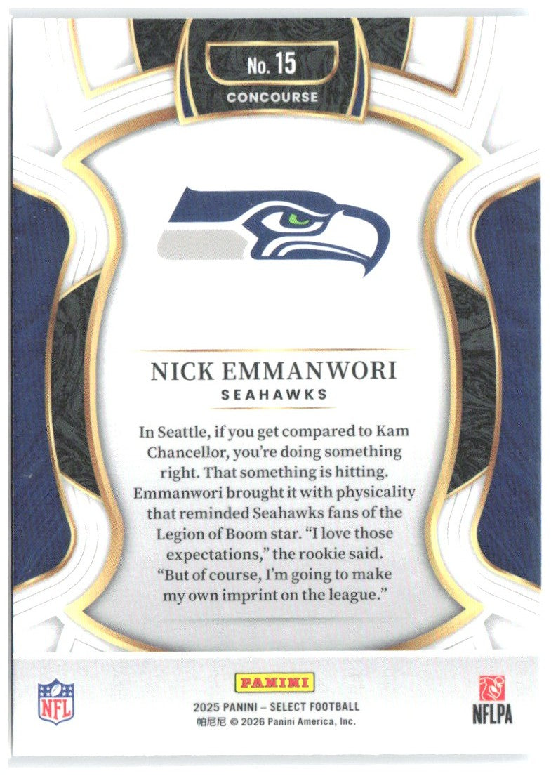 Nick Emmanwori Panini Select 15 2025 Seattle Seahawks RC