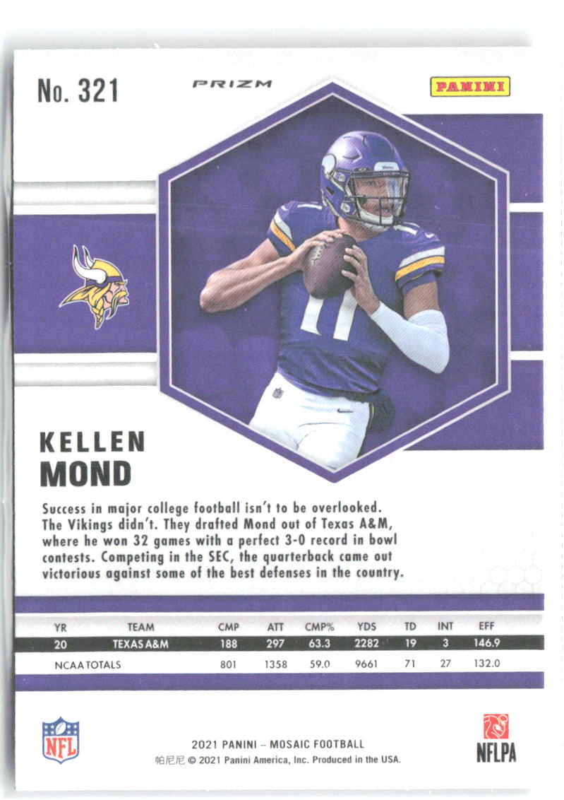 Kellen Mond Panini Mosaic - Prizm Camo Pink 321 2021 Minnesota Vikings
