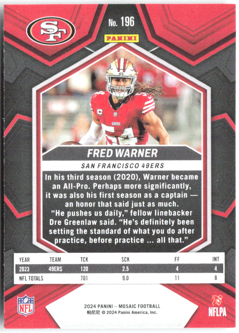 Fred Warner Panini Mosaic 196 2024 San Francisco 49ers