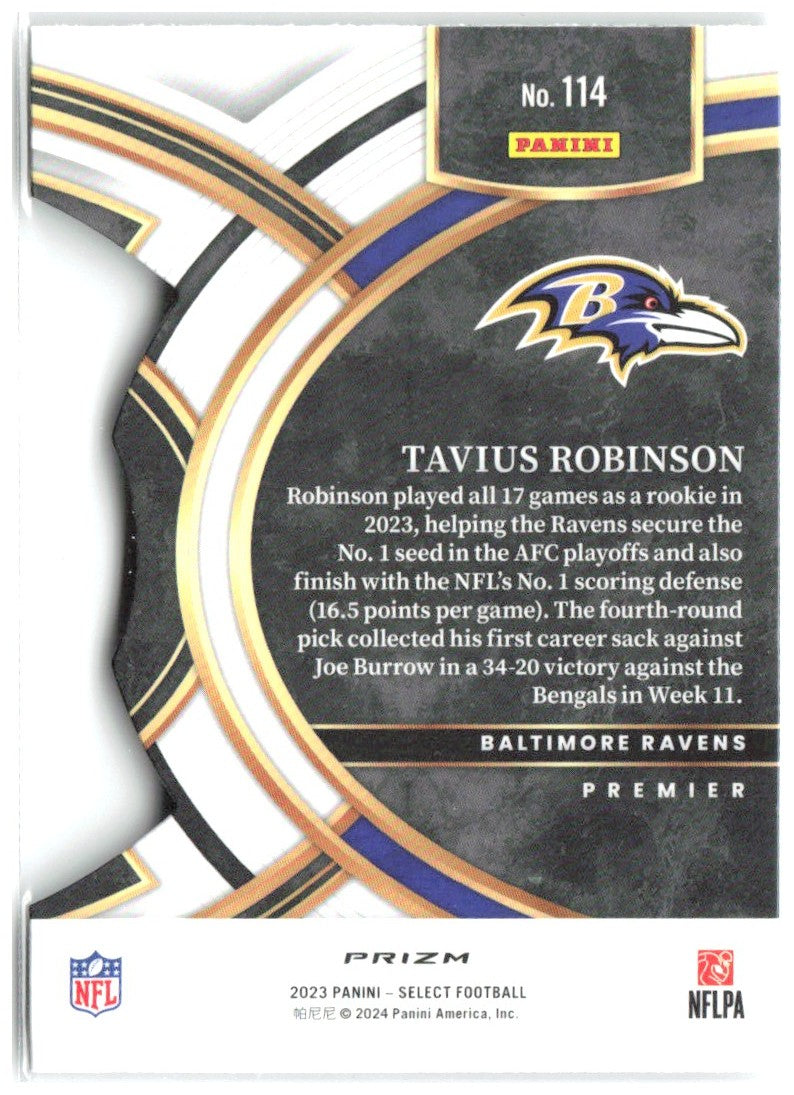 Tavius Robinson Panini Select - Silver Prizms Die Cuts 114 2023 Baltimore Ravens