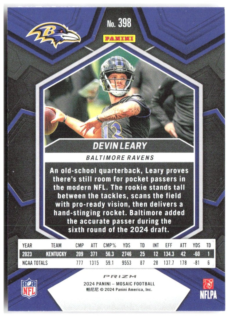 Devin Leary Panini Mosaic - Mosaic Camo Pink 398 2024 Baltimore Ravens