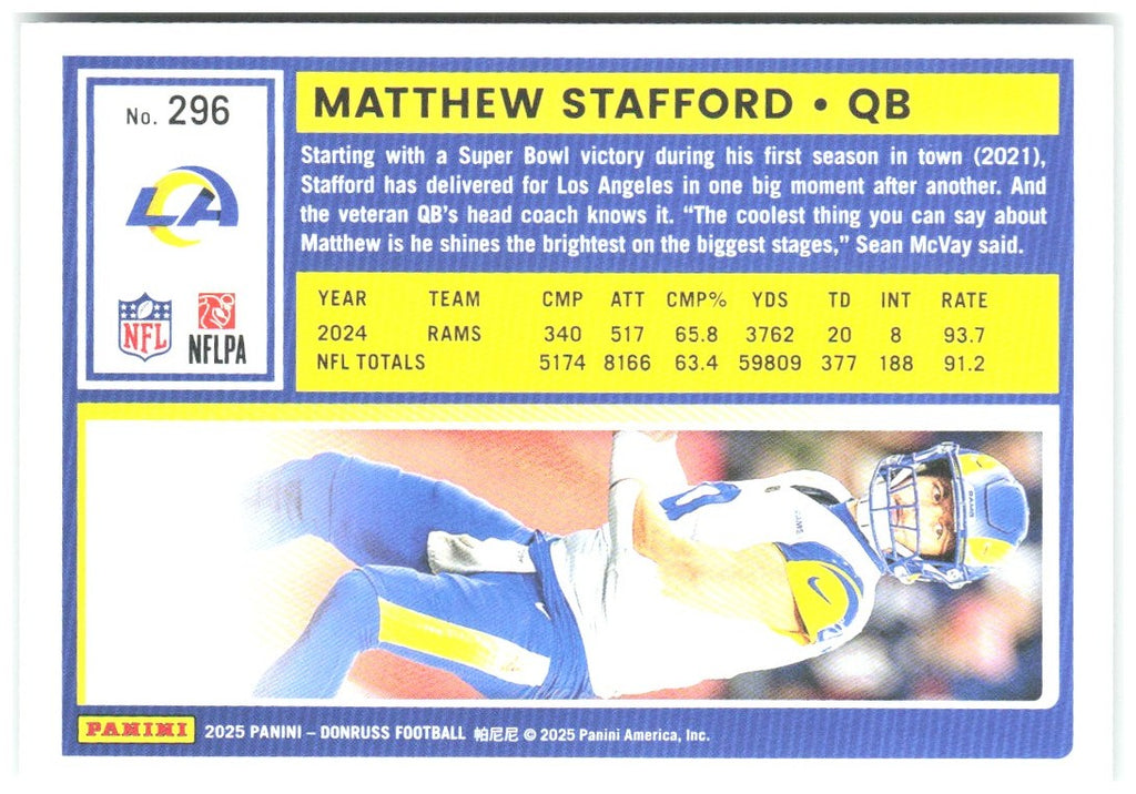 Matthew Stafford Donruss - Press Proofs Green 296 2025 Los Angeles Rams