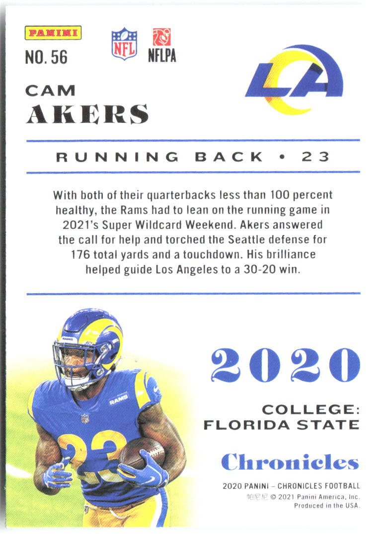 Cam Akers Panini Chronicles 56 2020 Los Angeles Rams RC