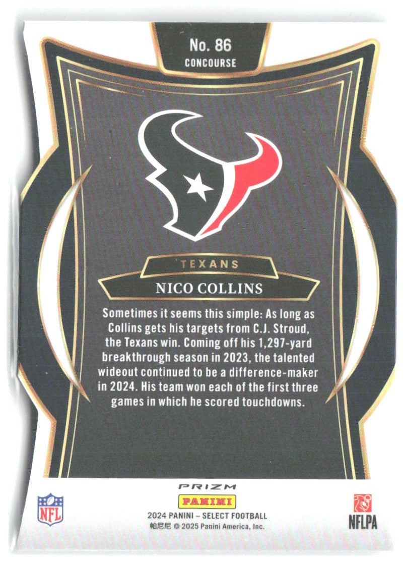 Nico Collins Panini Select - Silver Prizm Die Cut 86 2024 Houston Texans