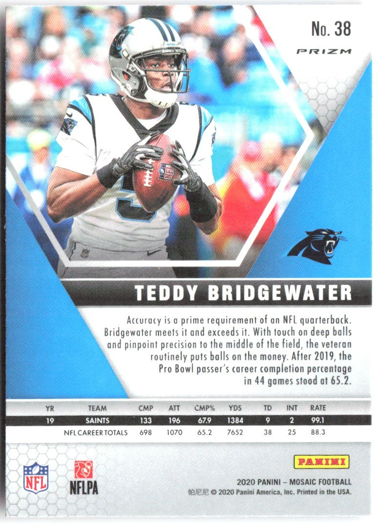 Teddy Bridgewater Panini Mosaic - Prizm Camo Pink 38 2020 Carolina Panthers