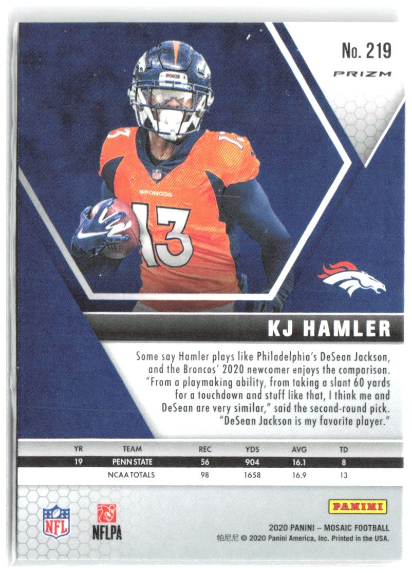 KJ Hamler Panini Mosaic - Prizm Camo Pink 219 2020 Denver Broncos