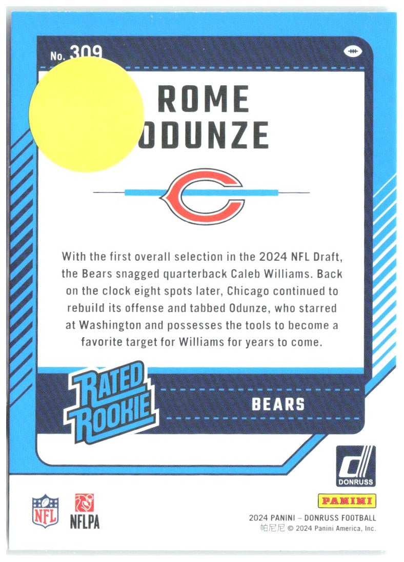 Rome Odunze Donruss - Press Proof Green 309 2024 Chicago Bears