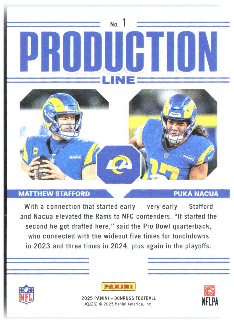 Matthew Stafford / Puka Nacua Donruss - Production Line 1 2025 Los Angeles Rams