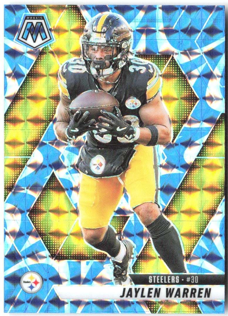Jaylen Warren Panini Mosaic - Mosaic Reactive Blue 144 2025 Pittsburgh Steelers