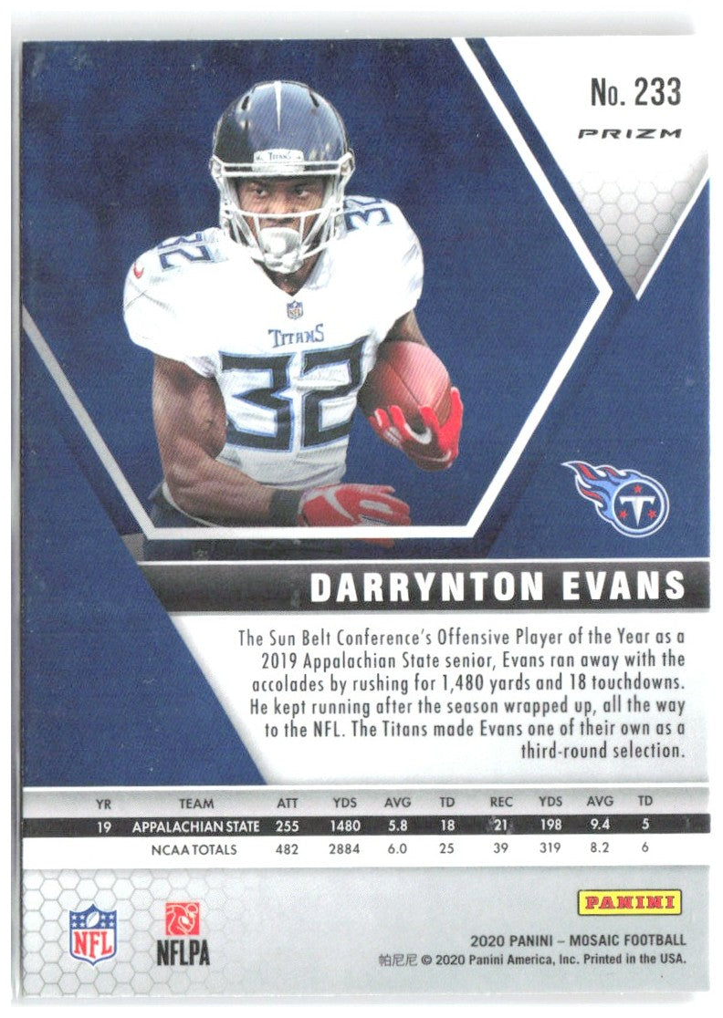 Darrynton Evans Panini Mosaic - Prizm Red 233 2020 Tennessee Titans