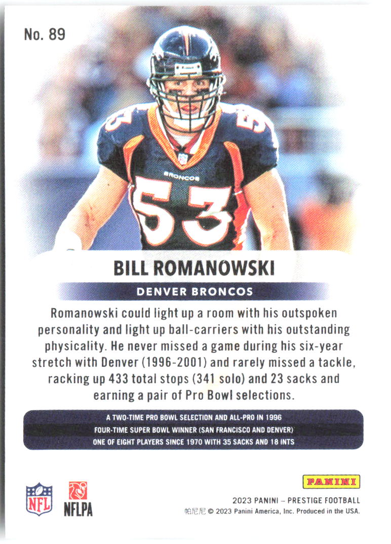 Bill Romanowski Base Panini Prestige 89 NM