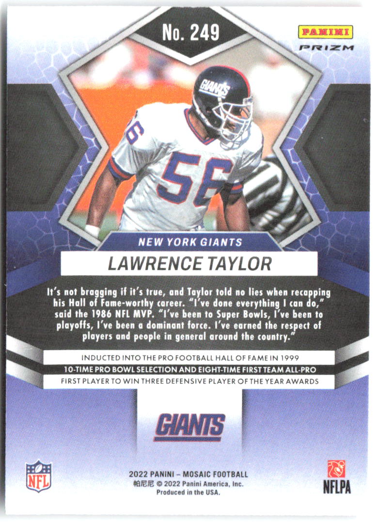 Lawrence Taylor Panini Mosaic - Mosaic Reactive Orange 249 2022 New York Giants