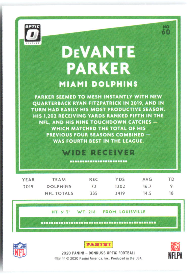 DeVante Parker Donruss Optic 60 2020 Miami Dolphins