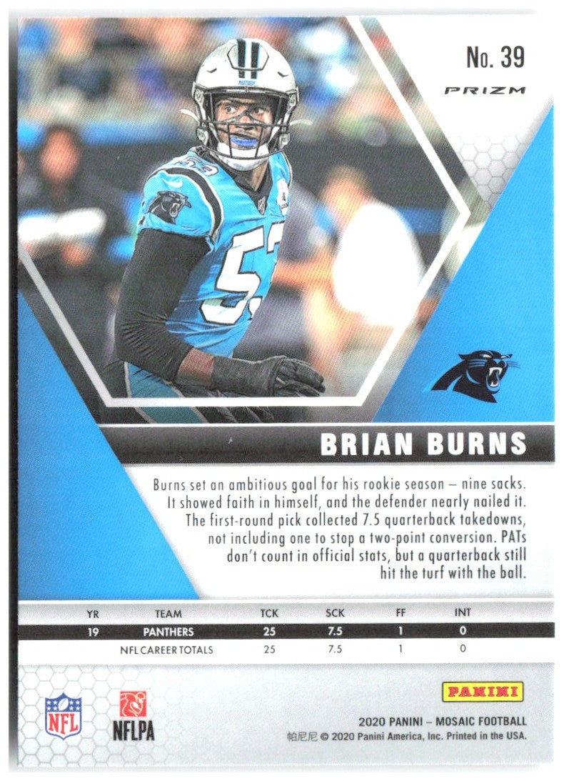 Brian Burns Panini Mosaic - Prizm 39 2020 Carolina Panthers