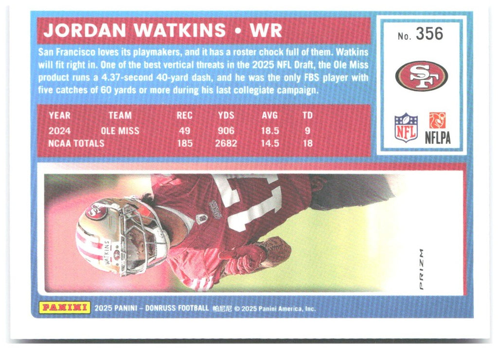 Jordan Watkins Donruss - Optic Rated Rookies Preview Blue Scope 356 2025 49ers