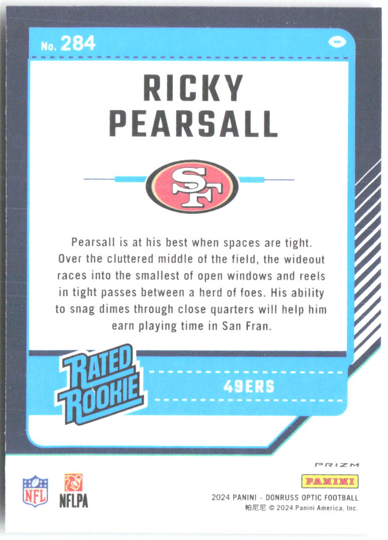 Ricky Pearsall Donruss Optic - Purple Shock 284 2024 San Francisco 49ers