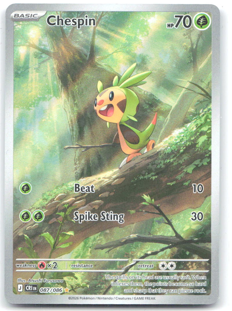 Chespin Holo Illustration Rare ME04: Chaos Rising 087/086 NM Atsushi Furusawa