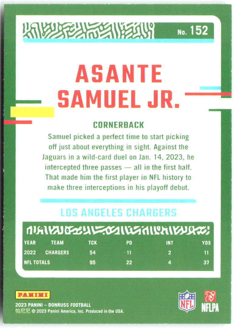 Asante Samuel Jr. Donruss - Press Proof Green 152 2023 Los Angeles Chargers