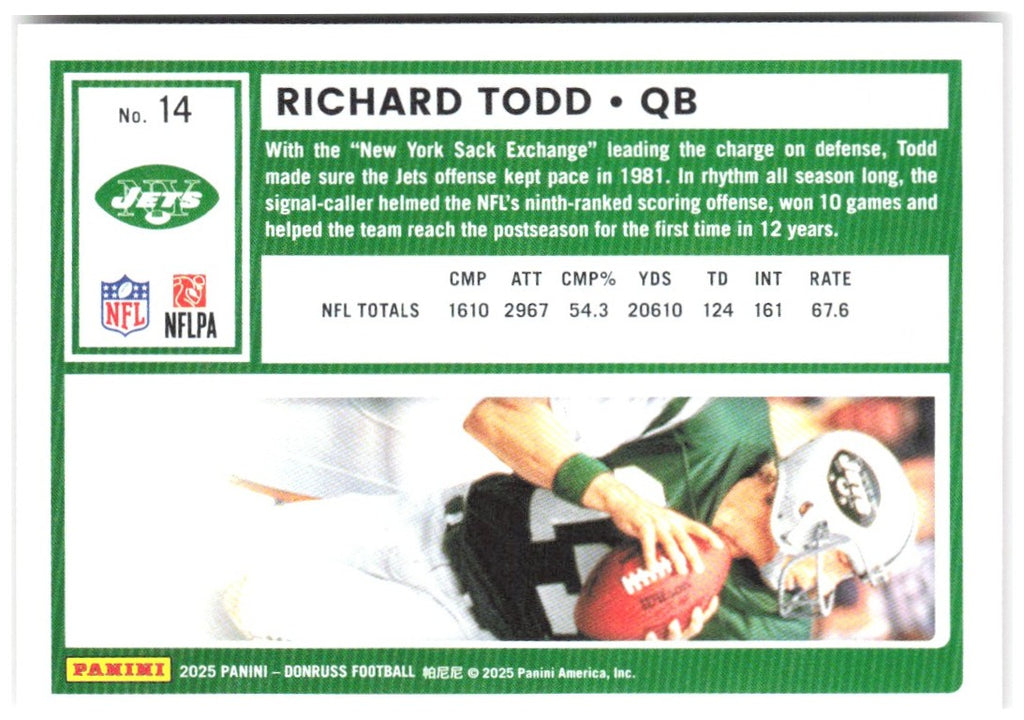Richard Todd Donruss - Press Proofs Red 14 2025 New York Jets