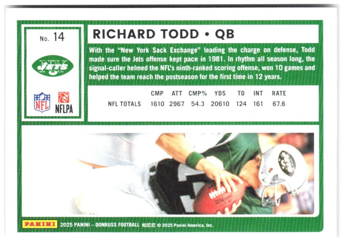 Richard Todd Donruss - Press Proofs Red 14 2025 New York Jets