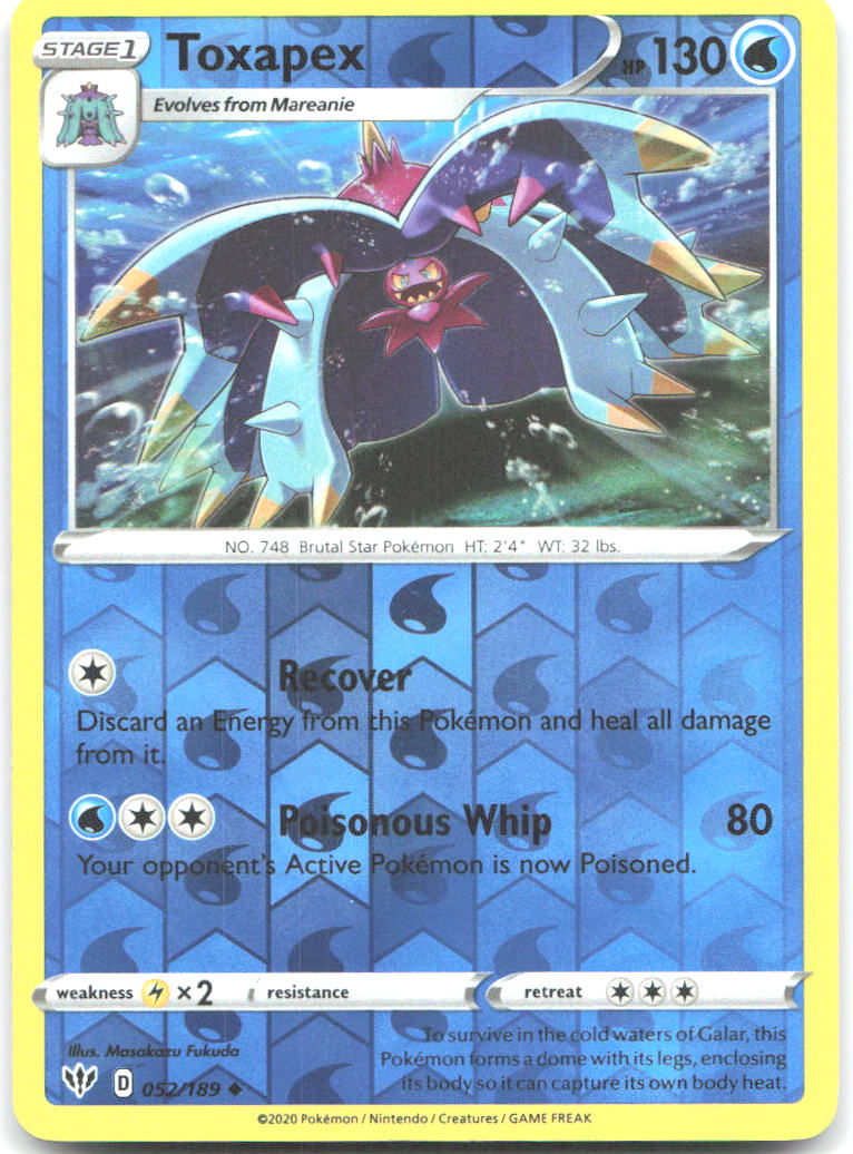 Toxapex Reverse Holo Uncommon SWSH03 Darkness Ablaze 052/189 NM Masakazu Fukuda