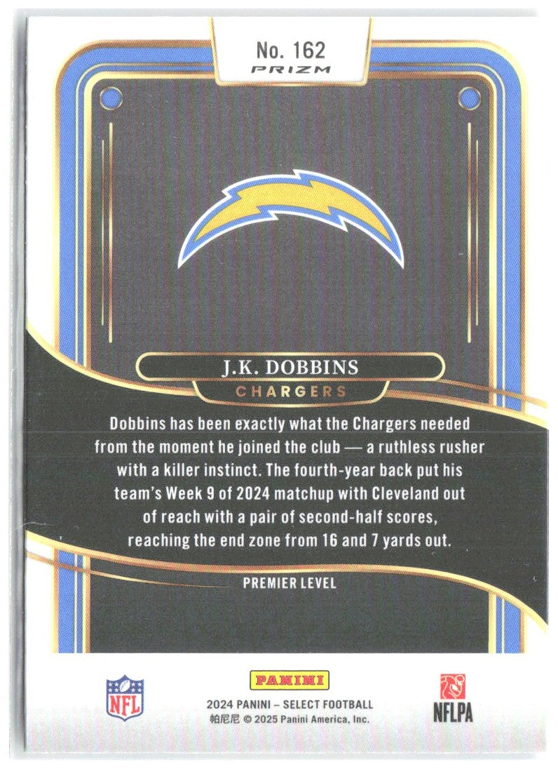 J.K. Dobbins Select - Red & Yellow Prizm Shock 162 2024 Los Angeles Chargers