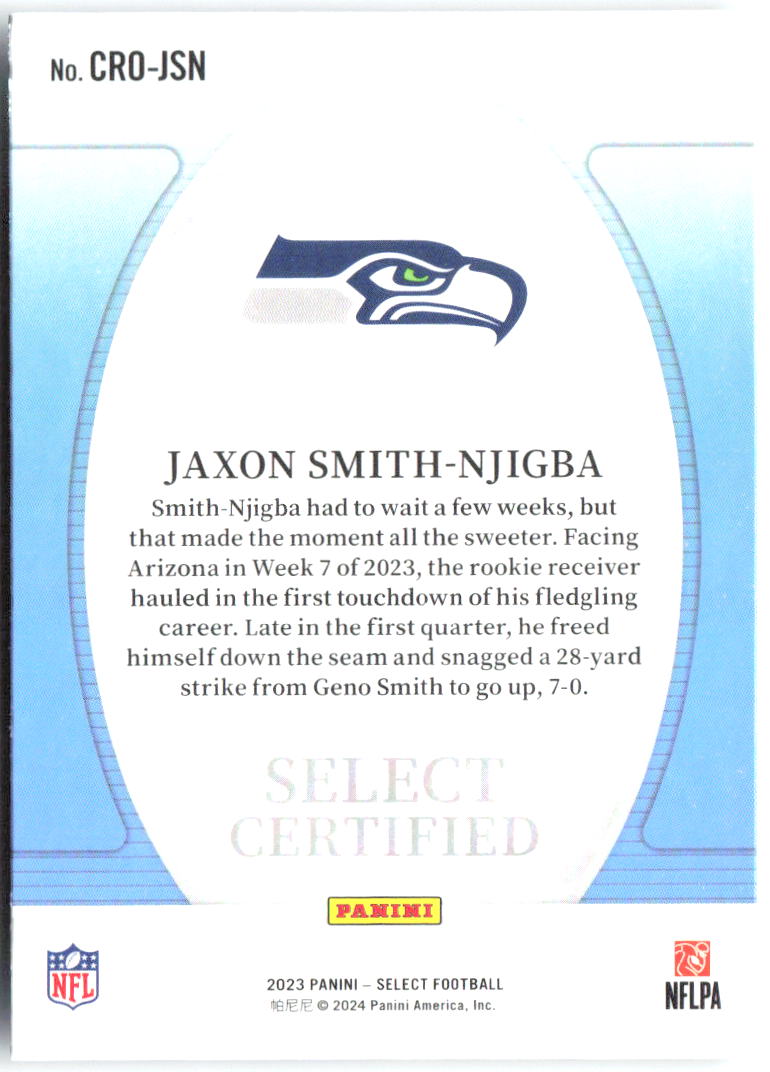 Jaxon Smith-Njigba Panini Select Certified Rookies CRO-JSN 2023 Seattle Seahawks