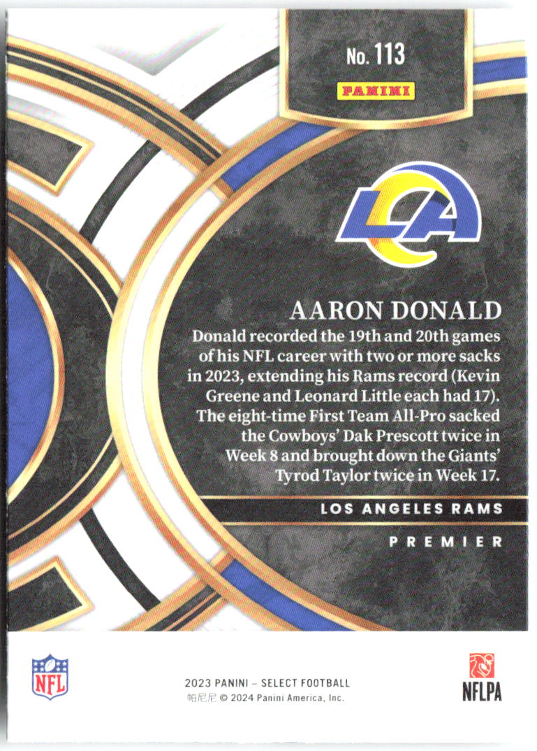 Aaron Donald Panini Select 113 2023 Los Angeles Rams
