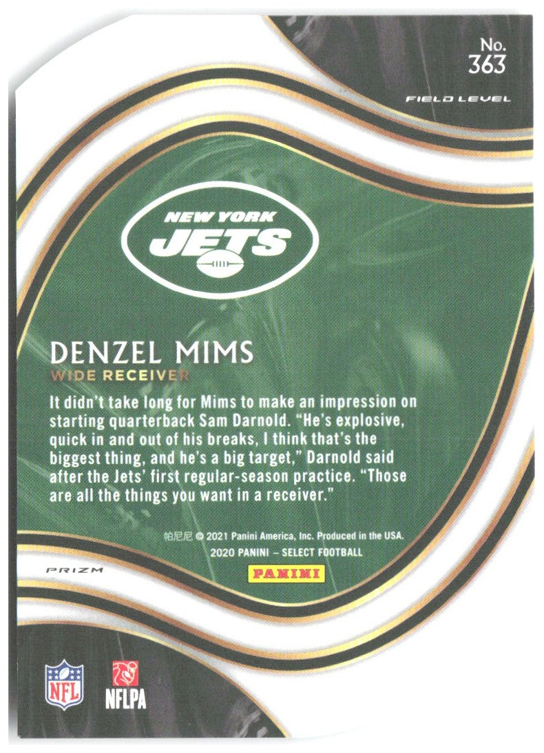 Denzel Mims Panini Select - Purple Prizm Die Cut 363 2020 New York Jets